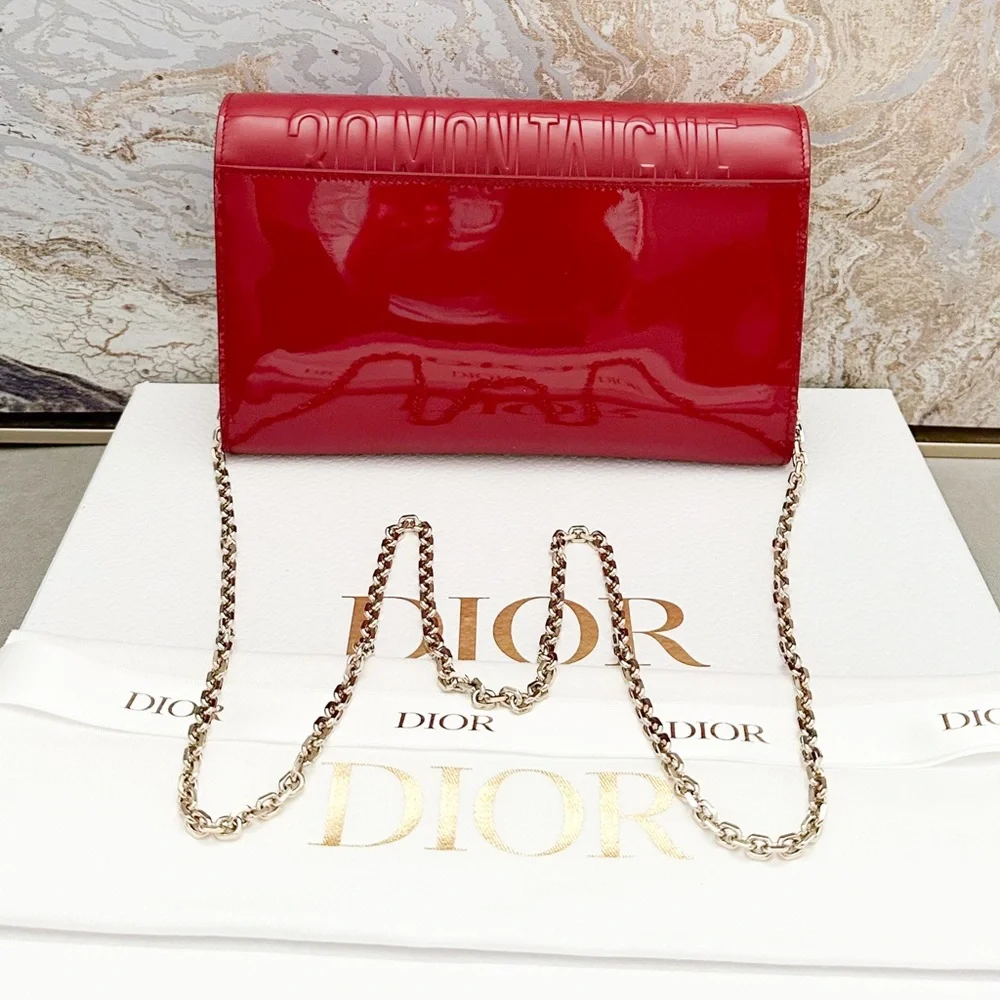 Christian Dior Patent 30 Montaigne Cherry Red Chain Crossbody Pouch Bag - Picture 5 of 10